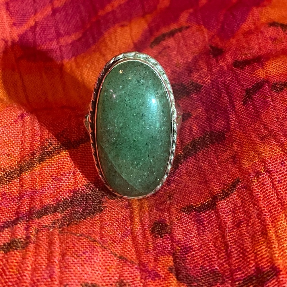 Vintage 925 Aventurine and Sterling Silver Ring, Size 6.5